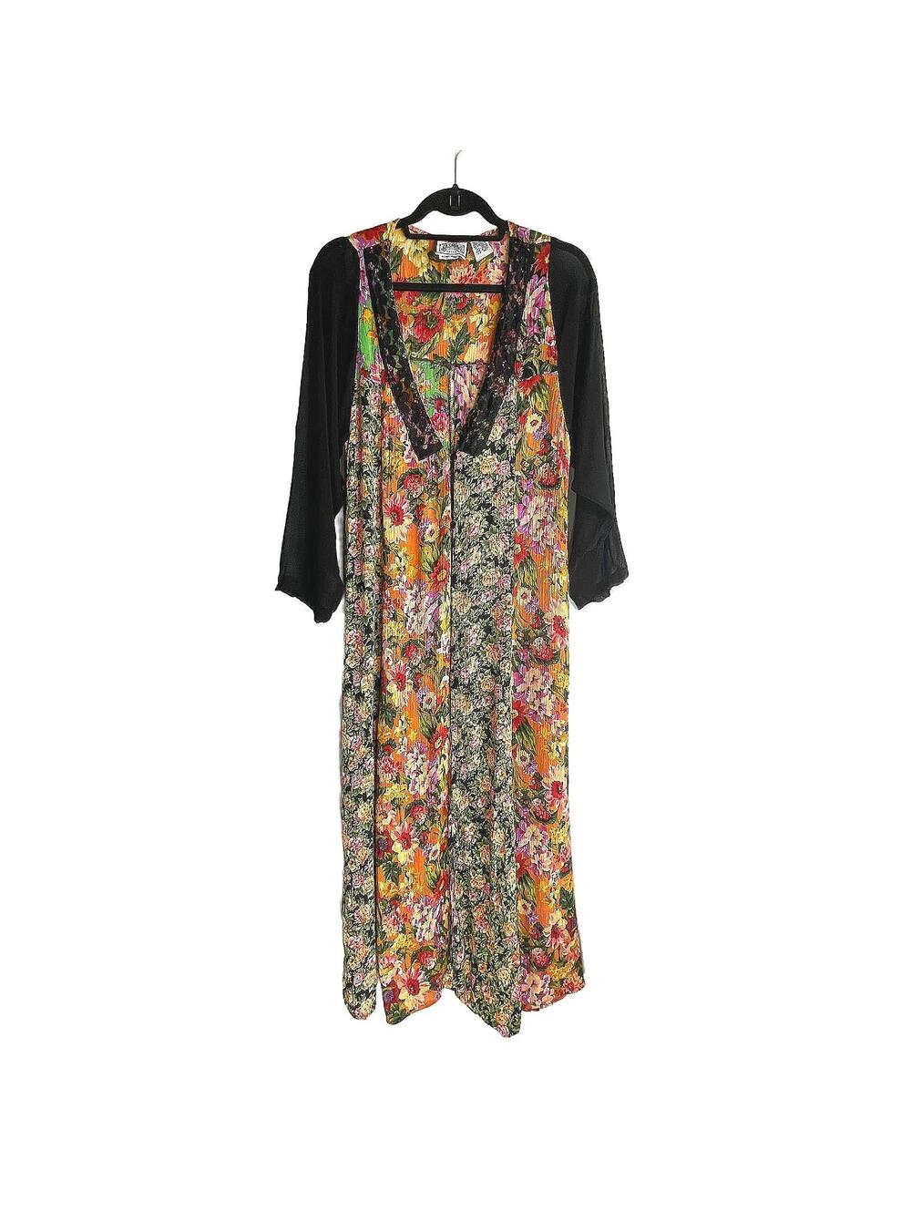 Vintage Jasmine K.V.M Sheer Bohemian Cottage Floral Duster Blouse Size L